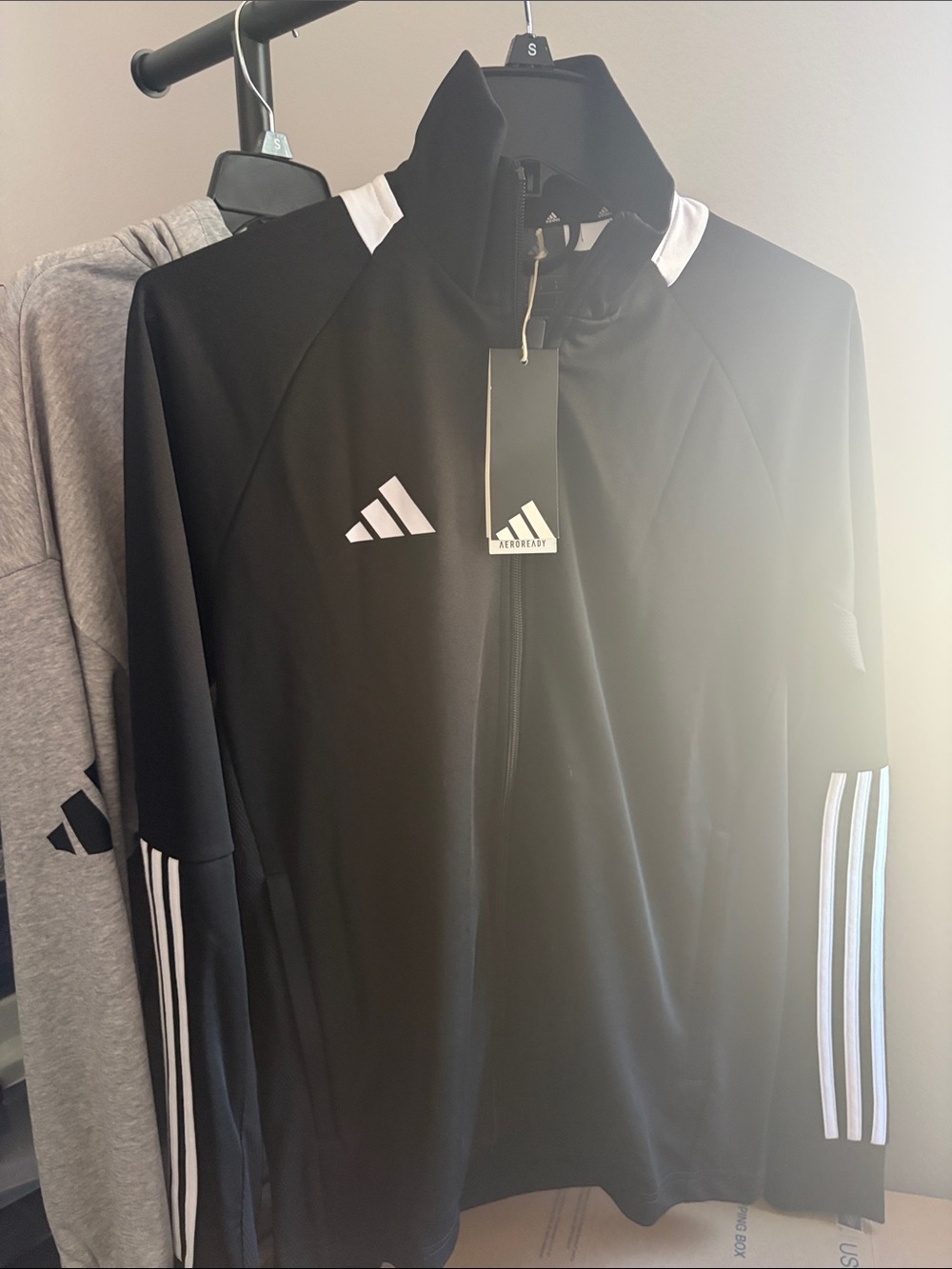NWT adidas Black Performance Jacket with White Stripes